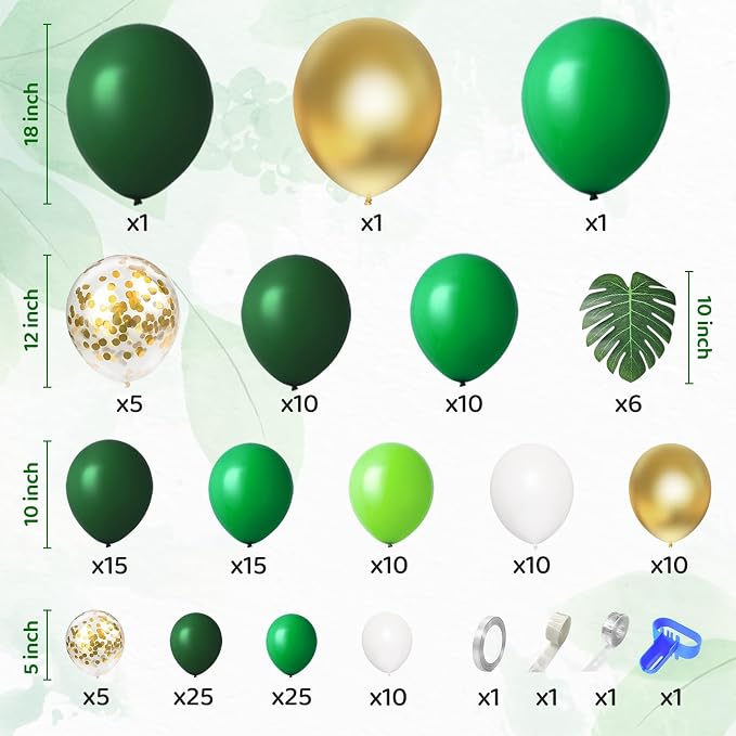 Amandir 163Pcs Jungle Party Balloons Garland Arch Kit | Gold Green Balloons - Image 3