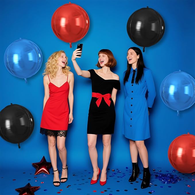 Red Blue Black Round Foil Balloons 9 pcs, Metallic Giant 4D Round Balloons 22 - Image 6