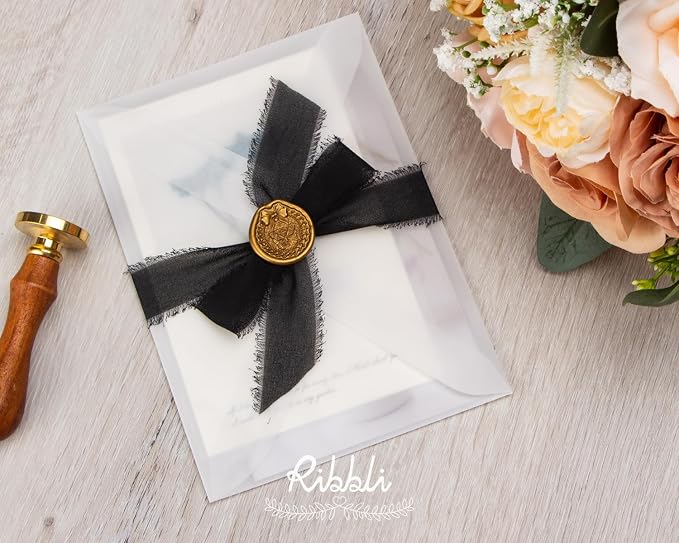 Ribbli Black Ribbon 1 Inch x 3 Rolls Total 24 Yards Handmade Fringe Chiffon - Image 3