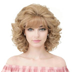 Short Blonde Wig with Hair Bangs Women's Curly Wavy Heat Resistant Synthetic Blonde Hair Wigs for Women