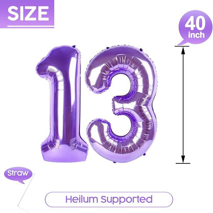 13 Balloon - Purple Birthday Number Balloons, 40 Inch Decorations Men Women | - Image 5