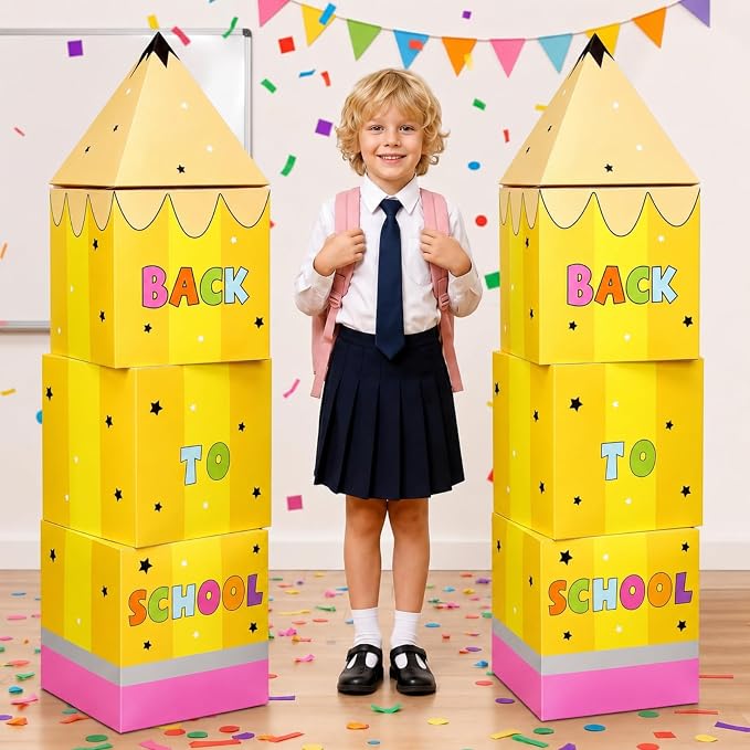 8 Pcs Back to School Balloon Box Decorations Large Pencil Shaped Balloon Boxes by Unknown