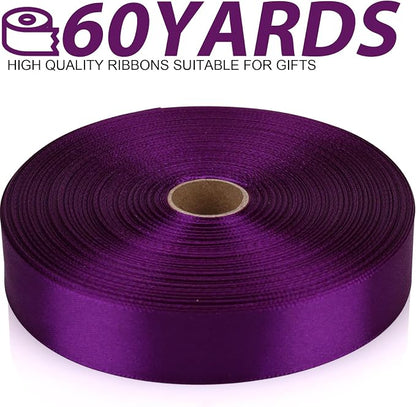 7/8 Inch 60 Yards Purple Satin Craft Ribbon-Single Face Polyester Ribbon - Image 2