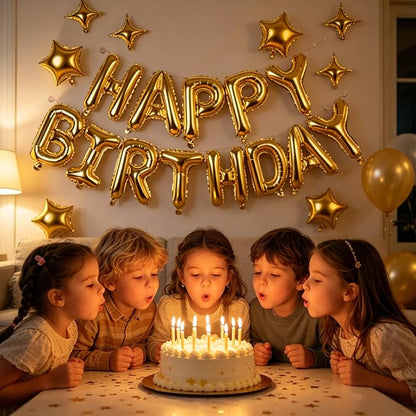 Gold Happy Birthday Balloons Banner 16 Inch Mylar Foil Letters, 10 Inch Five & - Image 4