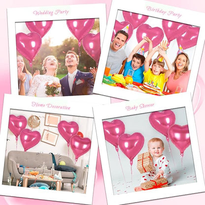 12 Pcs Deep Pink Heart Balloons, 18 Inch Heart Foil Balloons Love Balloon - Image 7