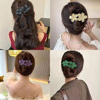Flower Hair Clips for Women - French Flat Hair Claw, Matte Clips, Non-Slip Cute Duck Billed Claw for Thick Hair, Girls (Black, White)