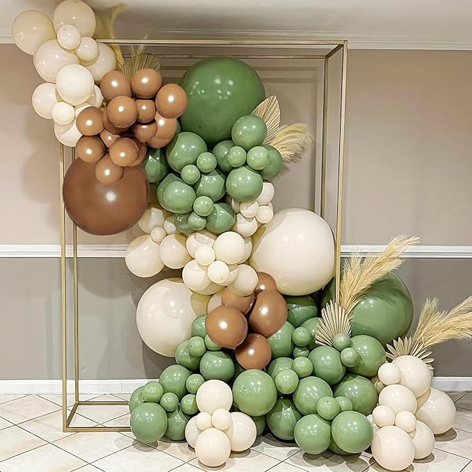 134Pcs Sage Green Tan Balloon Arch Kit, by Iyovgoo