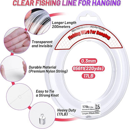 Clear Fishing Wire, Acejoz 656FT Fishing Line Clear Invisible Hanging Wire - Image 2