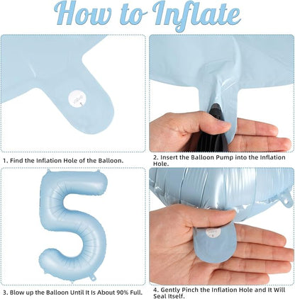 Light Blue Number 5 Balloon, 40 Inch Big Large Foil Number Balloons, Giant - Image 7