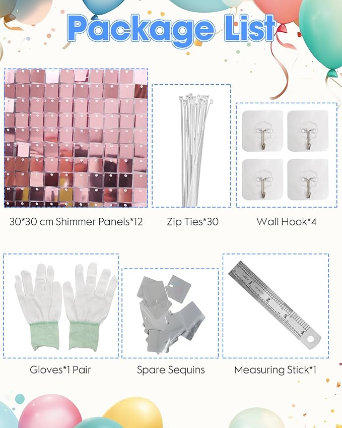 Pink Shimmer Wall Backdrop 12 Panels Cover 4 x 3 Ft, Photo Backdrops - Image 2