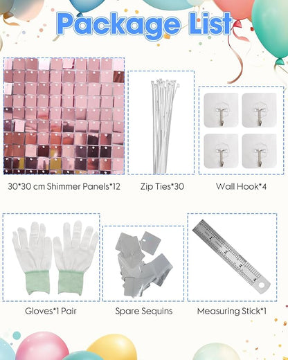 Pink Shimmer Wall Backdrop 12 Panels Cover 4 x 3 Ft, Photo Backdrops - Image 2