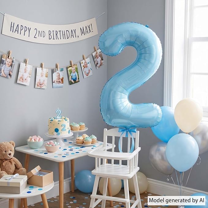 Pearlescent Blue Number 2 Balloon 40 Inch, Shiny Foil - Image 3
