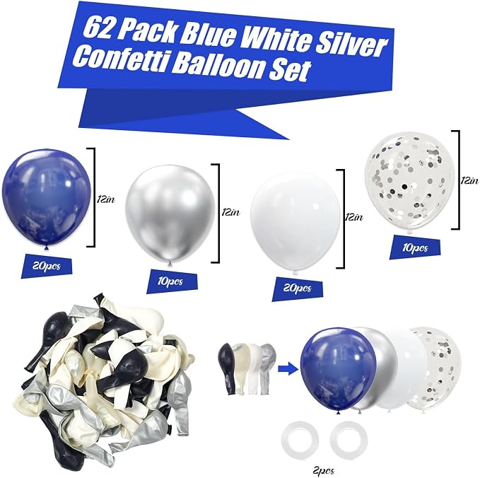 62pcs Silver Navy Blue Balloons Kit - Image 3