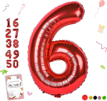 40 inch Number Balloon 0-9 Red Large Number 6 Balloons by Smlpuame