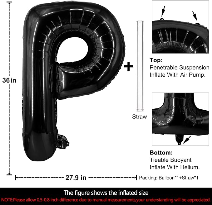 Lovoir 40 Inch Large Black Letter P Balloons Big Size Jumbo Mylar Foil Helium - Image 2