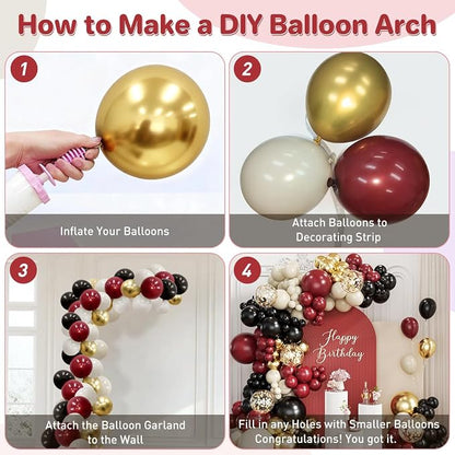 Burgundy Black White Gold Balloon Garland Arch Kit - Image 3
