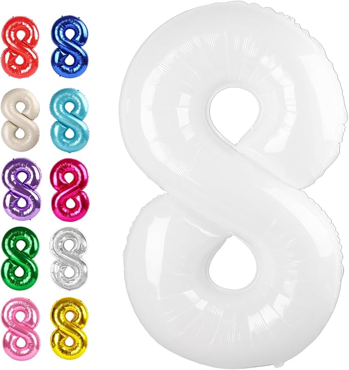 White Number 8 Balloon 40 inch, Balloon numbers party supplies, deco photo shoot by Upgesy