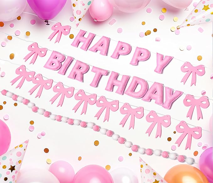Pre-Strung Pink Birthday Decorations 3D Pink Birthday Banner - Image 2