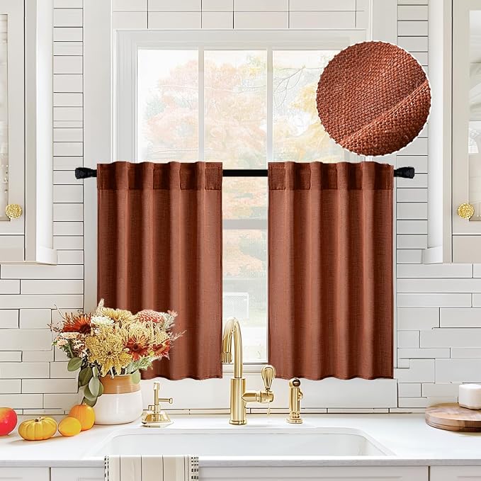 MIULEE Burnt Orange Fall Kitchen Curtains 30 Inches Long 2 Panels Farmhouse | by MIULEE