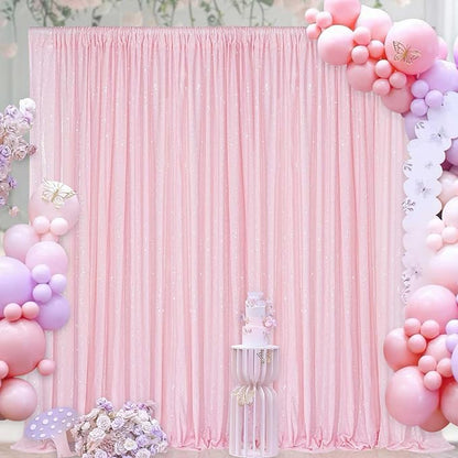 Pink Sequin Backdrop Curtain 8ft x 8ft Baby Shower Backdrop Drapes | Glitter - Image 4
