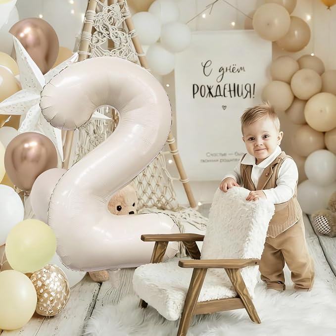 Cream Number 2 Balloon 40 Inch Beige Nude Number 2 Balloon - Image 2