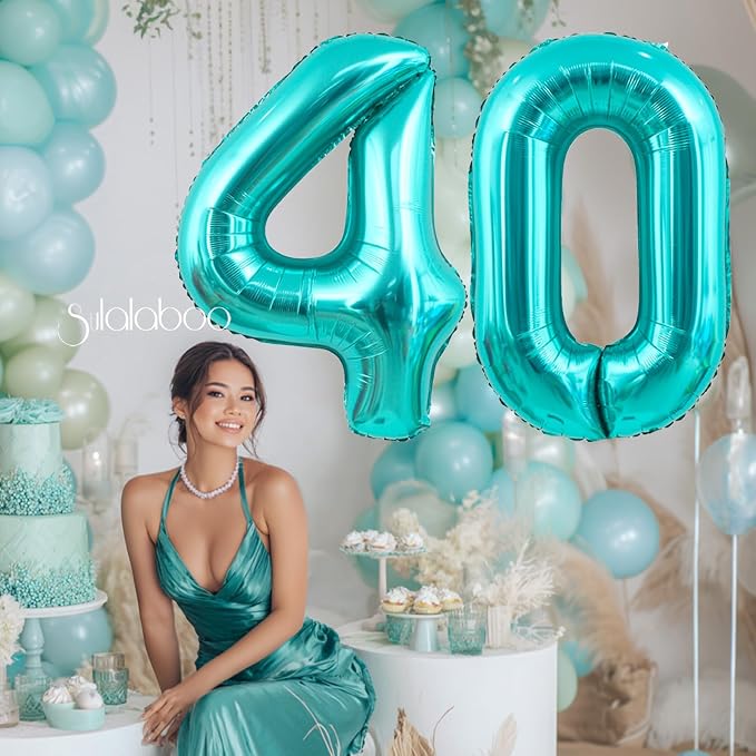 40 Inch Big Teal Blue Number 40 Foil 0-9 Mylar Helium Balloons | Large Digital - Image 2