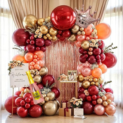 Burgundy Pink Balloon Arch Double Stuffed Dark Red Pink Gold Pearl Balloons by Pinbra