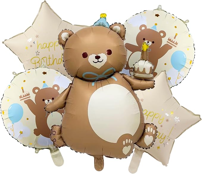 Matte Bear Birthday Party Balloons, Big Brown Bear Foil Balloons Set | Animal by Cemkhly