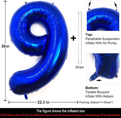 Lovoir 40 Inch Navy Blue Number 9 Balloon Large Size Jumbo Digit Mylar Foil - Image 2