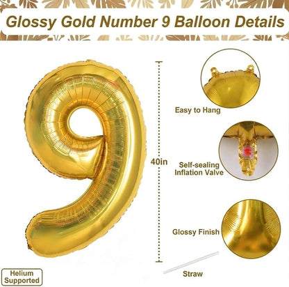 Gold Number 9 Balloon 40 Inch, Shiny Gold Foil Decor - Image 4