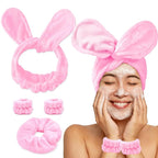 Hair Band for Washing Face, Adjustable Skincare Spa Headband and Wristband Set for Women Girl, Makeup Hair Headbands Cute Pink Versatile Fun Gift for Friend