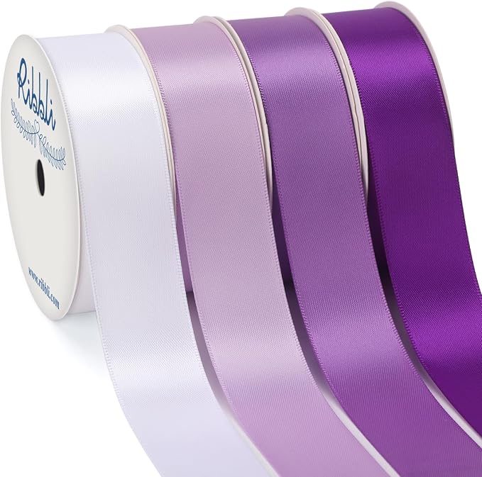 Ribbli Purple Satin Ribbon 1 Inch x 4 Rolls Total 40 Yards-White Lavender by Ribbli