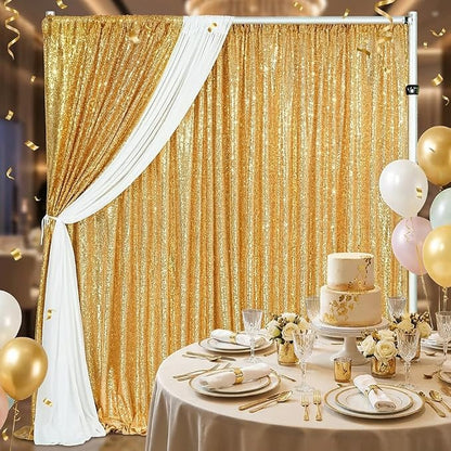 Gold Sequin Backdrop Curtains 2 Pcs 3.3ftx8ft Sparkle Backdrop Fabric | Glitter - Image 7