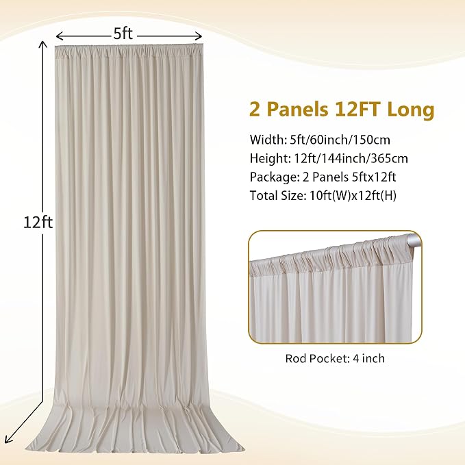 10×12ft Wrinkle Free Beige Backdrop Curtain - Image 4