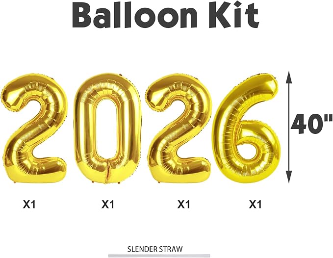 Gold 2026 Balloons, Foil 40 Inch 22 Number Balloons, 60 Balloon Number - Image 6