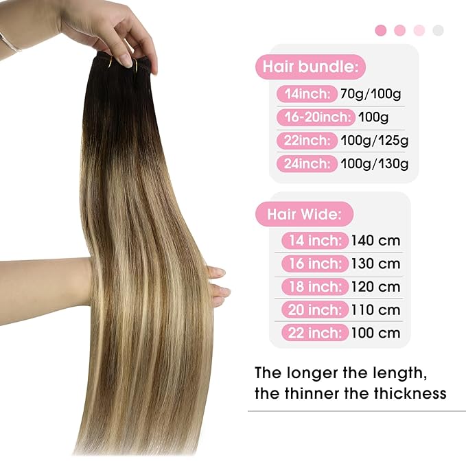 YoungSee Sew in Hair Extensions Real Human Hair Brown Ombre Human Hair Weft Extensions Dark Brown Roots to Medium with Blonde Hair Extension Sew in Long Straight Hair 100G 22Inch