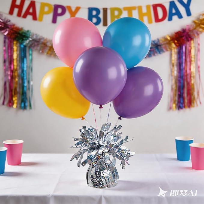 Glitter Silver Balloon Weights, 12 Pack | Glitter silver PET film; helium - Image 3