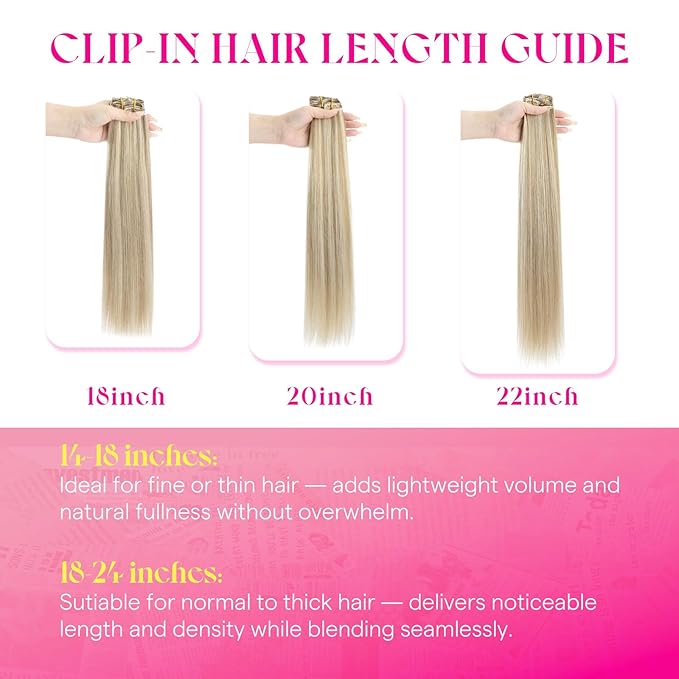 Ve Sunny Hair Extensions Clip ins Double Weft Real Hair Extensions Clip in Human Hair Highlight Blonde Clip in Hair Extensions for Women 20inch 120g