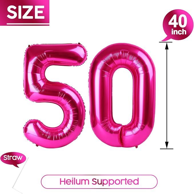 50 Balloon - Hot Pink Birthday Number Balloons, 40 Inch Party Decorations | Hot - Image 5