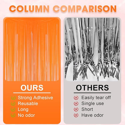 Voircoloria Pastel Orange Foil Fringe Backdrop Curtains, 3 Pack | Tinsel - Image 5