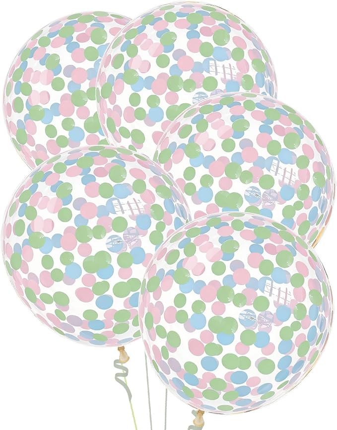 Pastel Blue Pastel Pink Pastel Green Confetti Balloons 25 Pcs, 12 Inch Clear - Image 3