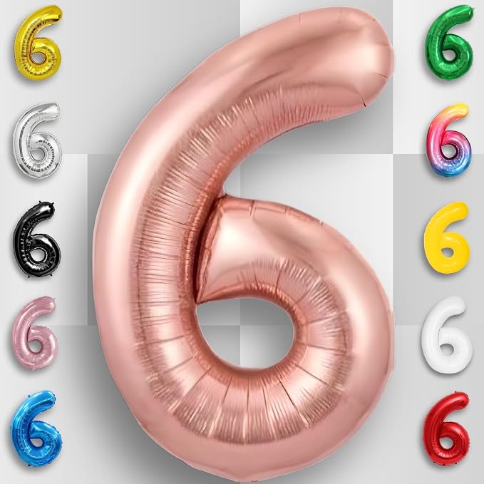 Rose Gold Number Balloon 6 Mylar Foil Balloons 40 inch - Image 6