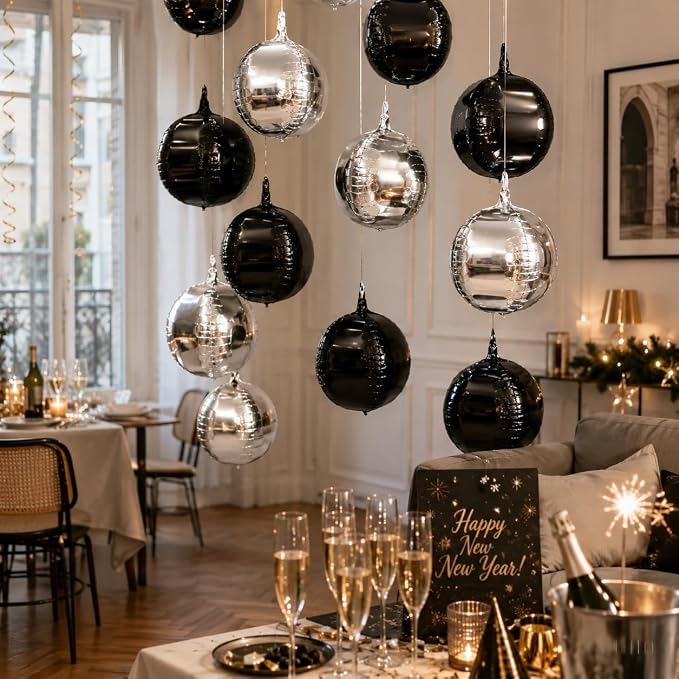 Black Silver Round Foil Balloons - Image 6