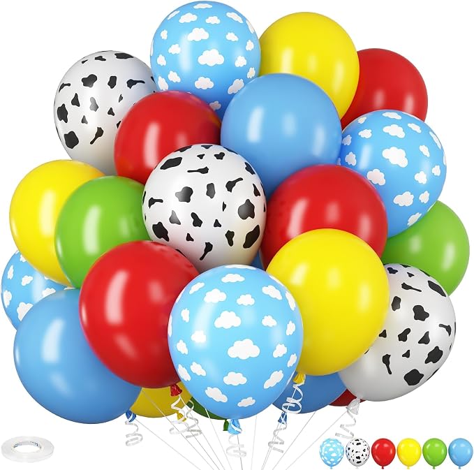 HILAVO Toy Inspired Story Balloons, 12 Inch Cow Print Blue Cloud Balloons | Red by HILAVO