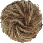 FESHFEN Messy Bun Hair Pieces - Large Wavy Curly Elastic Hair Bun Scrunchies Ponytail Extensions Synthetic Chignon Hairpieces for Women, Brown & Blonde 1.94oz