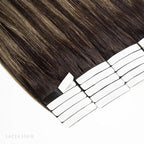 Lacer Brown Glue in Hair Extensions Natural Balayage Seamless Double Side PU Skin Weft Tape in Human Hair Extensions Ombre Darkest Brown to Chestnut Brown 100g 40pcs/set 24 Inch