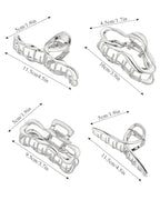 HAIMEIKANG 4 PCs Metal Hair Claw Clips for Women - Irregular Large Hair Clips for Thick Hair Thin Hair Non-Slip Hair Styling Accessories for Women Girls(Silver #3)
