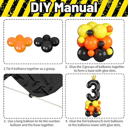 Black Number 3 Balloon 40 Inch Construction Number Three Foil Balloons Tower - Image 6