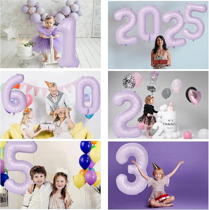 40 Inch Purple Number Balloons Light Purple 3 Balloon Matte purple Birthday - Image 6