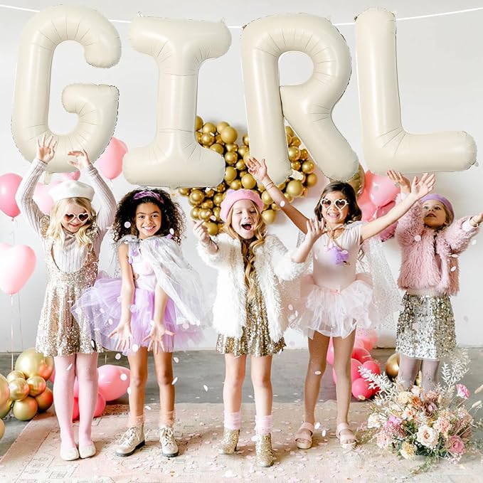 40 Inch Cream Girl Balloons, Large Beige Neutral Letters - Image 4